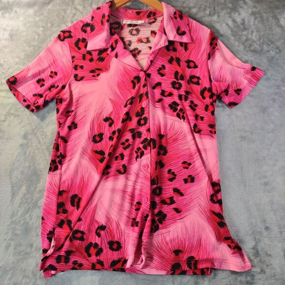 Carolyn Strauss Collection Women Top XL Pink Black Leopard Print ButtonFront Top - Picture 1 of 1